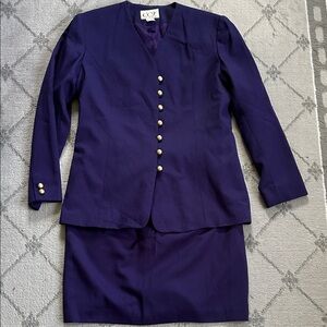 Vintage Women's Deep Purple Blazer and Skirt Suit Set